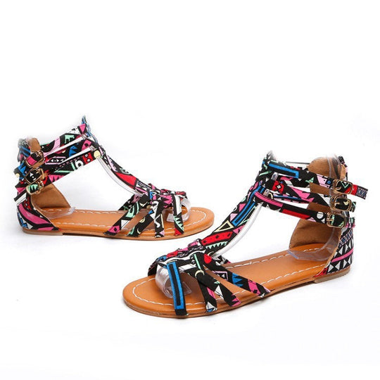 Damen verstellbare Freizeit-Sandalen mit buntem Design und komfortablem Fußbett Nord Taschen