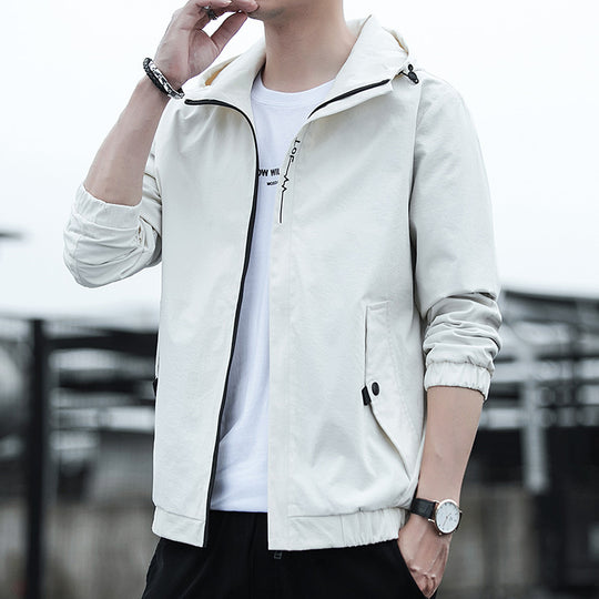 Herren Leichter Kapuzen-Windbreaker im Urban-Minimalstil mit verdecktem Reißverschluss und elastischen Bündchen Nord Taschen
