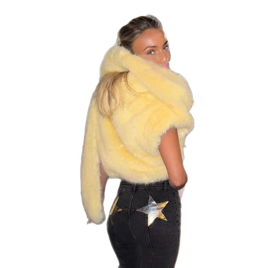 Damen Oversized Kunstfell-Mantel mit weitem Kragen und ausgestellten Ärmeln Nord Taschen