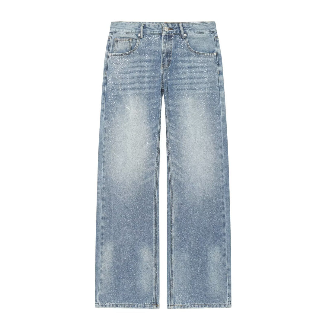 Damen Weite Denim-Jeans mit Glitzerfinish und hoher Taille Nord Taschen