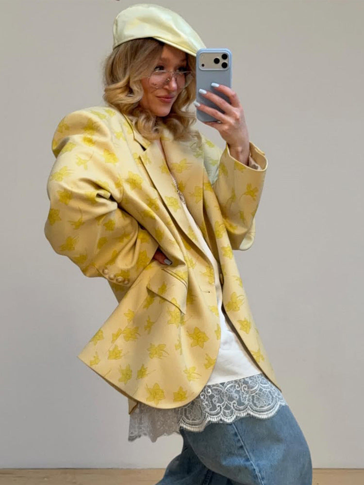 Damen Oversize-Blazer aus floralem Jacquard mit markanter Schulterpartie Nord Taschen