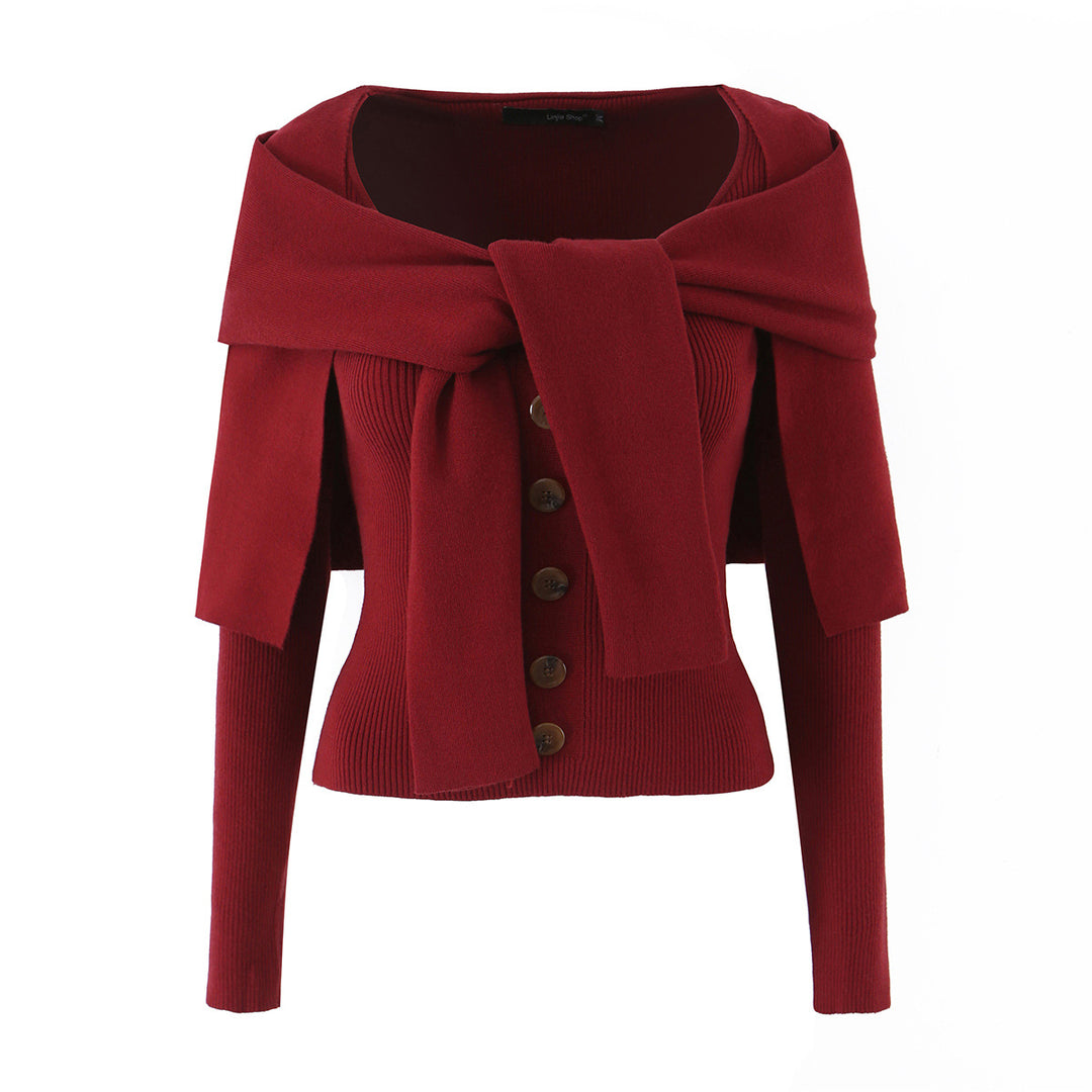 Damen Schulterstrick-Cardigan mit abnehmbarem Schultertuch-Detail Nord Taschen