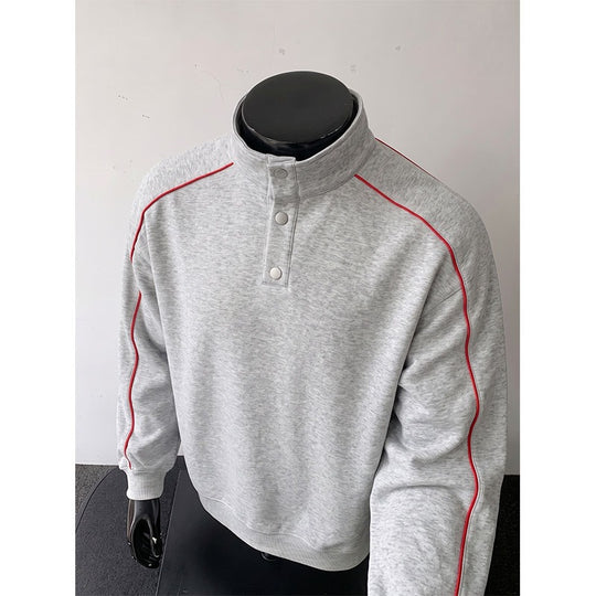 Herren Sweatshirt mit Stehkragen, Druckknopf‑Halbleiste und kontrastierender Schulterpaspel Nord Taschen