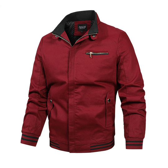 Herren Canvas-Bomberjacke im Retro-Pilotencut mit gestepptem Kragen und gestreiften Rippbündchen Nord Taschen
