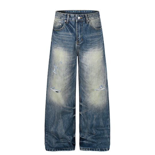 Damen Hochgeschnittene Jeans mit weitem Bein, Used‑Waschung und Destroyed‑Details Nord Taschen