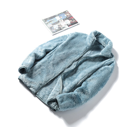 Damen Kuschelige Teddy-Fleecejacke im Oversize-Style mit Stehkragen und Reißverschluss Nord Taschen