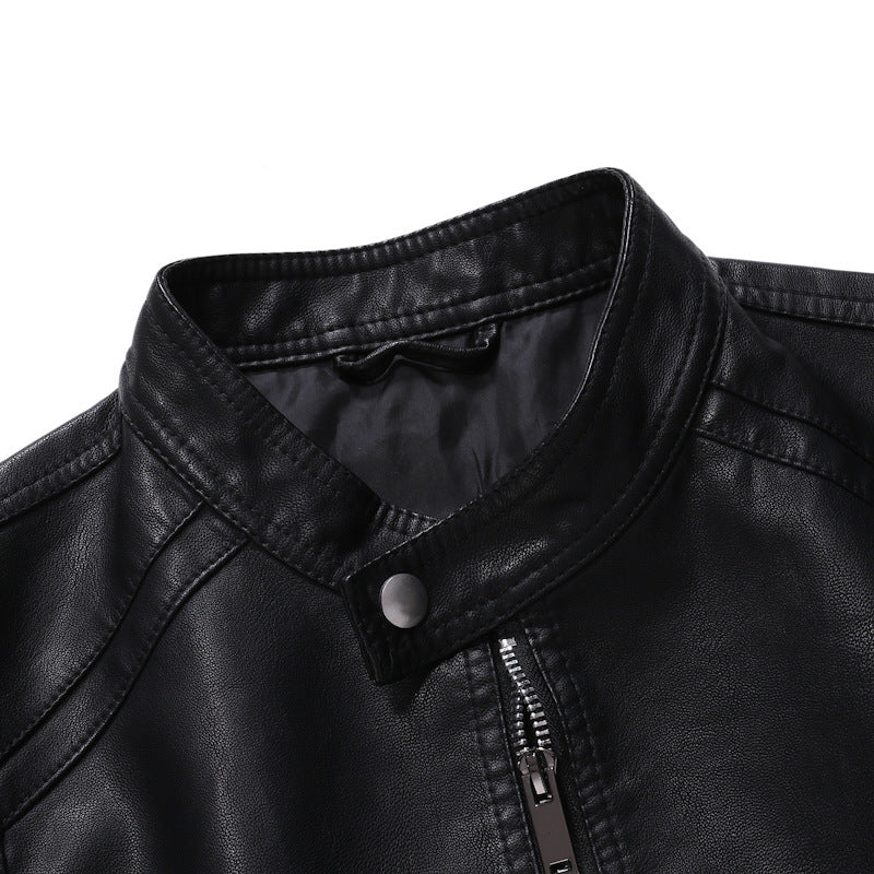 Herren Slim-Fit Lederoptik-Blouson im Racer-Minimalstil mit Druckknopf-Stehkragen Nord Taschen