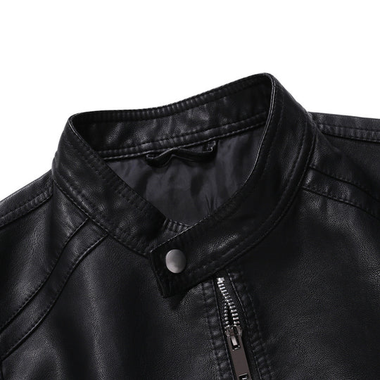 Herren Slim-Fit Lederoptik-Blouson im Racer-Minimalstil mit Druckknopf-Stehkragen Nord Taschen