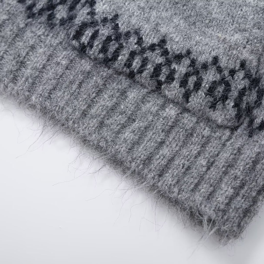 Damen Reißverschluss-Cardigan mit Schalkragen und Intarsienmuster Nord Taschen