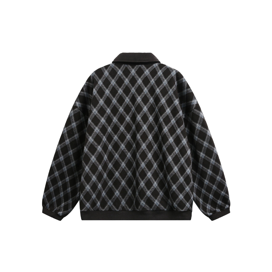 Damen Karierter Oversize‑Polo‑Pullover mit Halbknopfleiste und Rippbündchen Nord Taschen