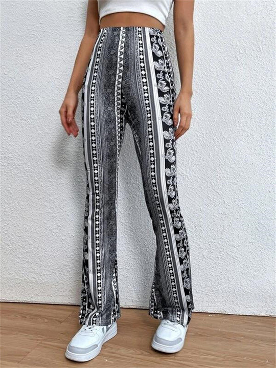 Damen Boho-florale hochgeschnittene Schlaghose aus Stretch-Jersey Nord Taschen