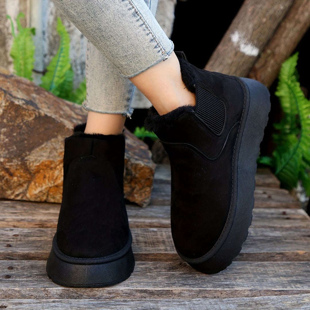 Damen  gefütterte Chelsea-Boots im Velours‑Look mit hohem Plateau‑Sohlenprofil und weichem Innenfutter Nord Taschen