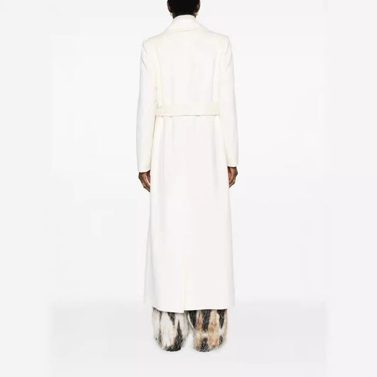 Damen Maxilanger taillierter Wollmix-Mantel mit Bindegürtel und weitem Revers Nord Taschen