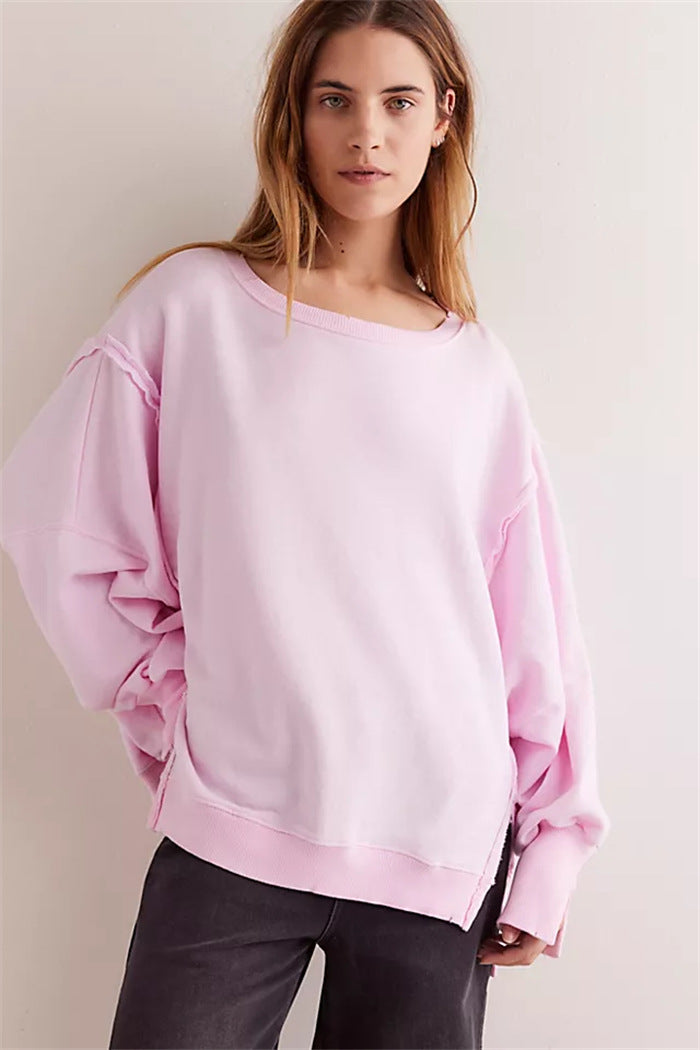 Damen oversized Sweatshirt mit Ballonärmeln, offenen Saumnähten und seitlichen Schlitzen Vittorelli