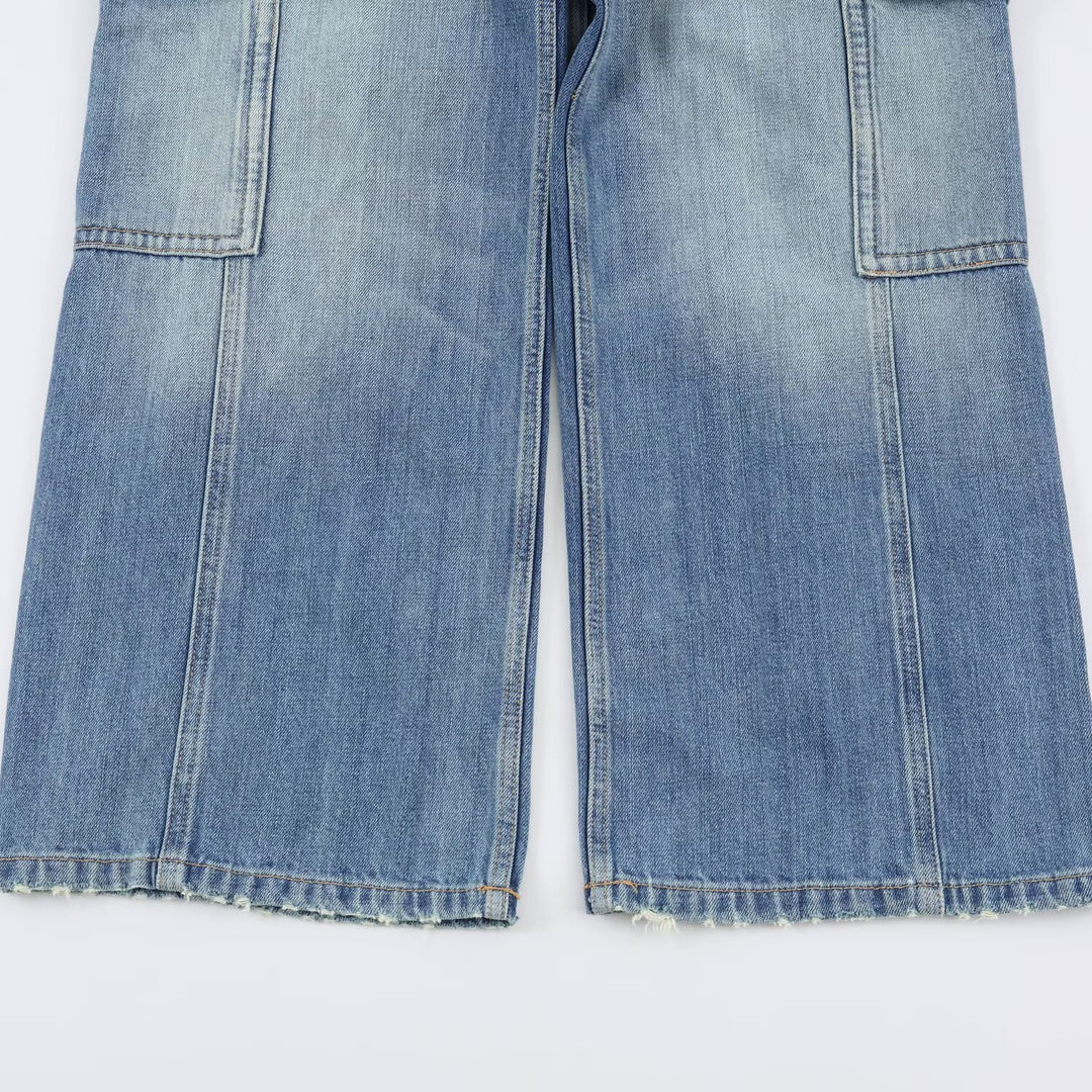 Damen Cargo-Jeans mit weitem Bein, hoher Taille und aufgesetzten Beintaschen Nord Taschen