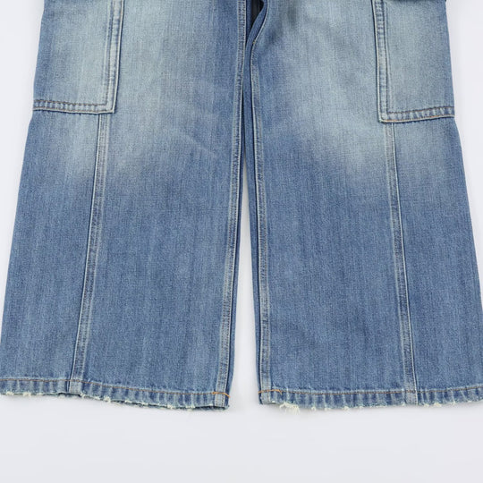Damen Cargo-Jeans mit weitem Bein, hoher Taille und aufgesetzten Beintaschen Nord Taschen