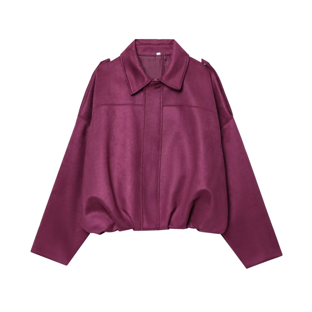 Damen Gekürzte Wildlederoptik-Blousonjacke mit Taillen-Smock und Schulterpatten Nord Taschen