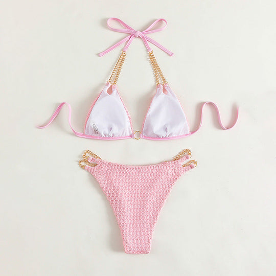 Damen Triangel-Bikini mit raffinierten Kettenakzenten und hochwertiger Rippstruktur
