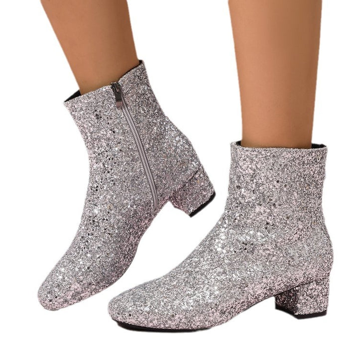 Damen nan glitzernde Stiefeletten mit kurzem Blockabsatz und seitlichem Reißverschluss Nord Taschen