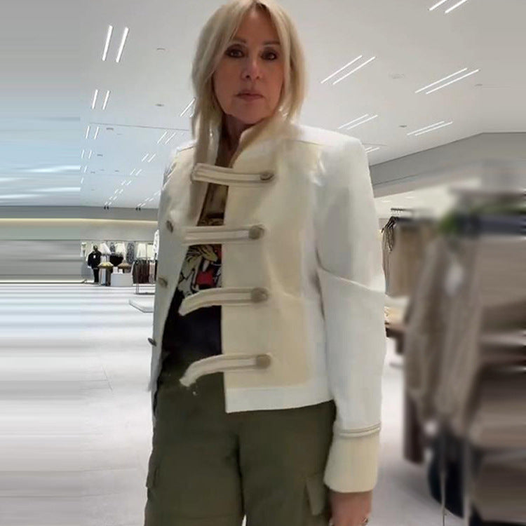Damen Kurzjacke im militärisch inspirierten Satin‑Look mit Stehkragen Nord Taschen