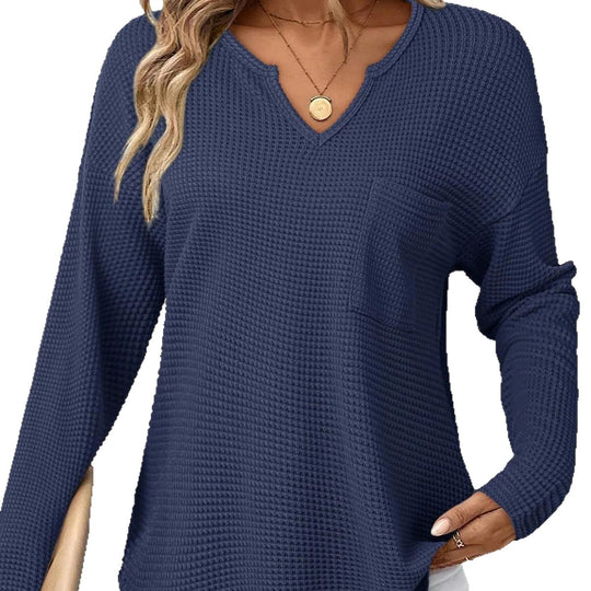 Damen Lässiger V-Ausschnitt Pullover mit Taschen Nord Taschen