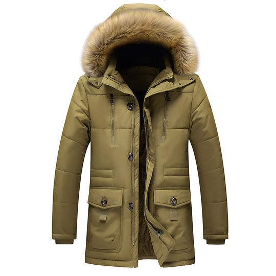 Herren Urbaner Winterparka mit Doppelverschluss, pelzbesetzter Kapuze und multifunktionalen Utility‑Taschen Nord Taschen
