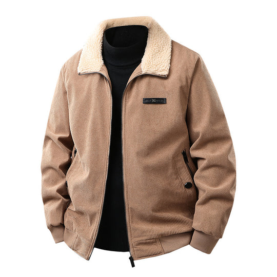 Herren Cord-Collegejacke mit Sherpa-Kragen, Reißverschluss und praktischen Seitentaschen Nord Taschen