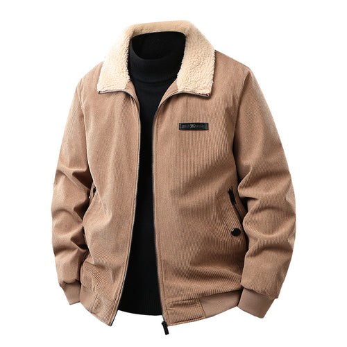 Herren Cord-Collegejacke mit Sherpa-Kragen, Reißverschluss und praktischen Seitentaschen Nord Taschen