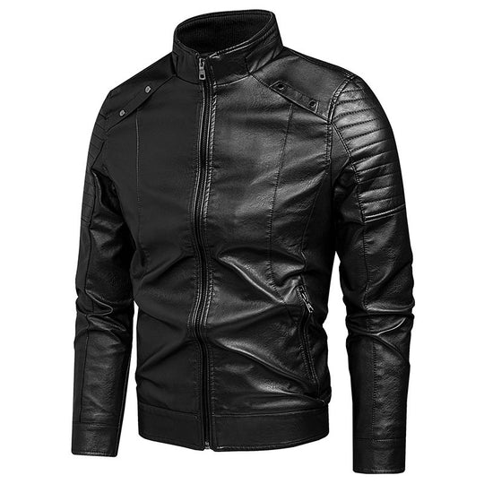 Herren schlanker Kunstleder-Moto-Blouson mit ergonomischen Nähten und Stehkragen Nord Taschen
