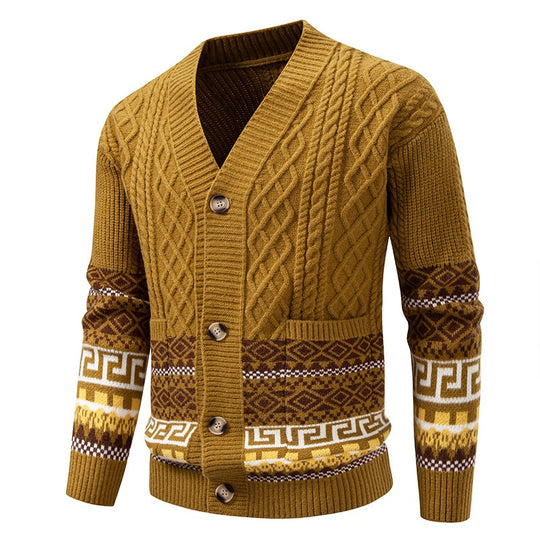 Herren Strickcardigan mit Zopfmuster, Jacquard-Bündchen und Knopfverschluss Nord Taschen