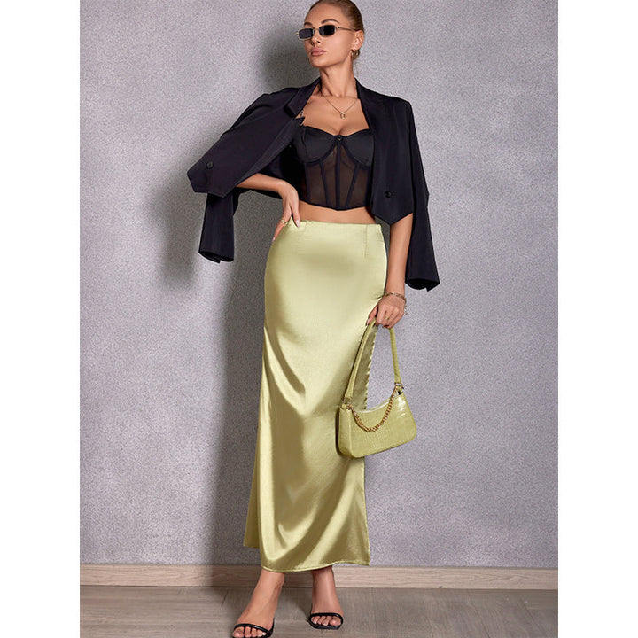 Damen Eleganter Maxirock aus glänzendem Satin mit hohem Schlitz