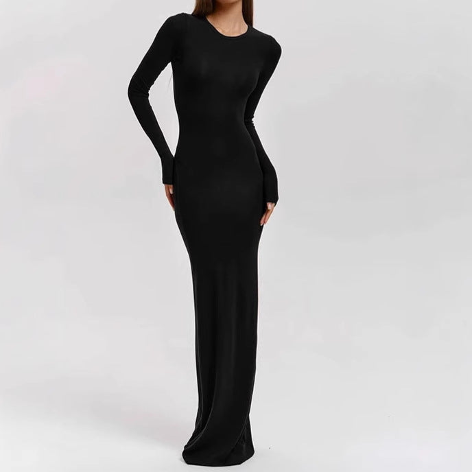 Damen Elegantes Langarm-Maxikleid mit figurformendem Schnitt und hohem Komfort