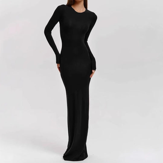 Damen Elegantes Langarm-Maxikleid mit figurformendem Schnitt und hohem Komfort