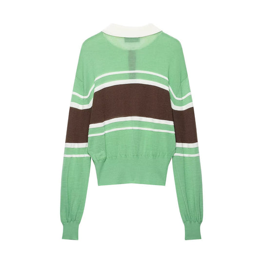 Damen Gestreifter Feinstrick‑Rugby‑Pullover mit Polokragen und cropped Bund Nord Taschen