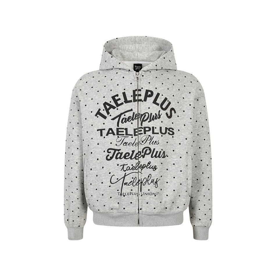 Damen Kapuzen-Sweatjacke mit durchgehendem Reißverschluss, Allover-Pünktchenmuster und mehrfacher Logogestaltung Nord Taschen