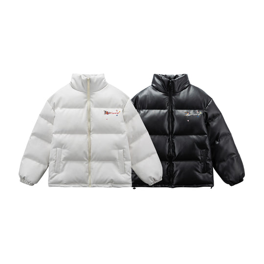 Damen Wattierte Kurzjacke mit floraler Stickerei und hohem Stehkragen Nord Taschen
