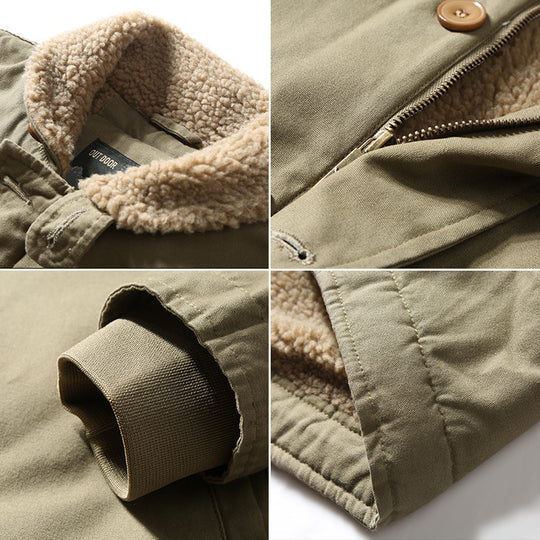 Herren  gefütterte Canvas-Pilotjacke mit Teddykragen, verdeckter Knopfleiste und verstellbarem Kordelzugsaum Nord Taschen