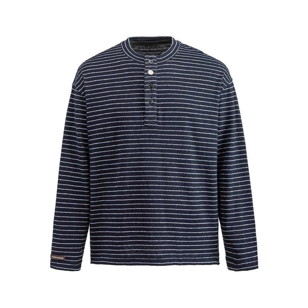 Herren Langärmeliges Henley-Shirt aus Feinstrick mit Streifenstruktur Nord Taschen