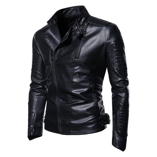 Herren Slim-Fit Bikerblouson aus Kunstleder mit gesteppter Schulter- und Ärmelpasse Nord Taschen