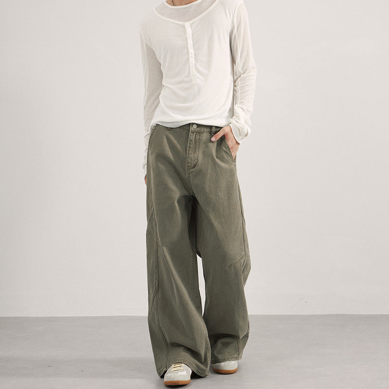 Damen Extraweite Twill‑Palazzohose mit tiefem Schritt und dekorativen Nahtpaneelen Nord Taschen