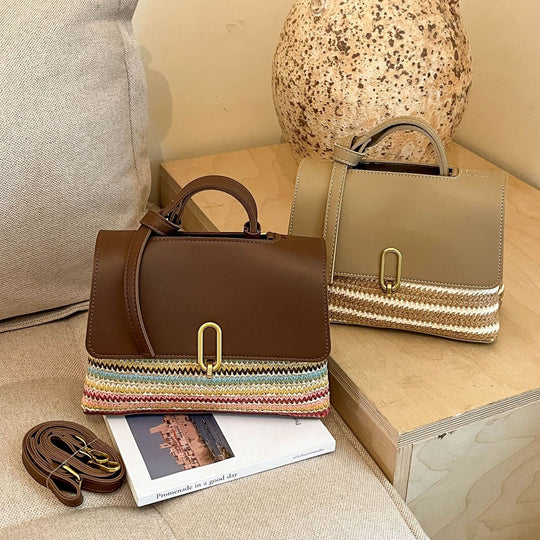 Damen elegante Satchel-Tasche mit geflochtener Ausstattung Nord Taschen