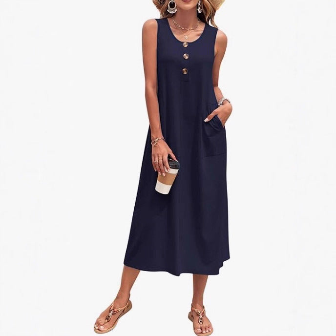 Damen Lässiges Midikleid mit Taschen und Knopfdetails Nord Taschen