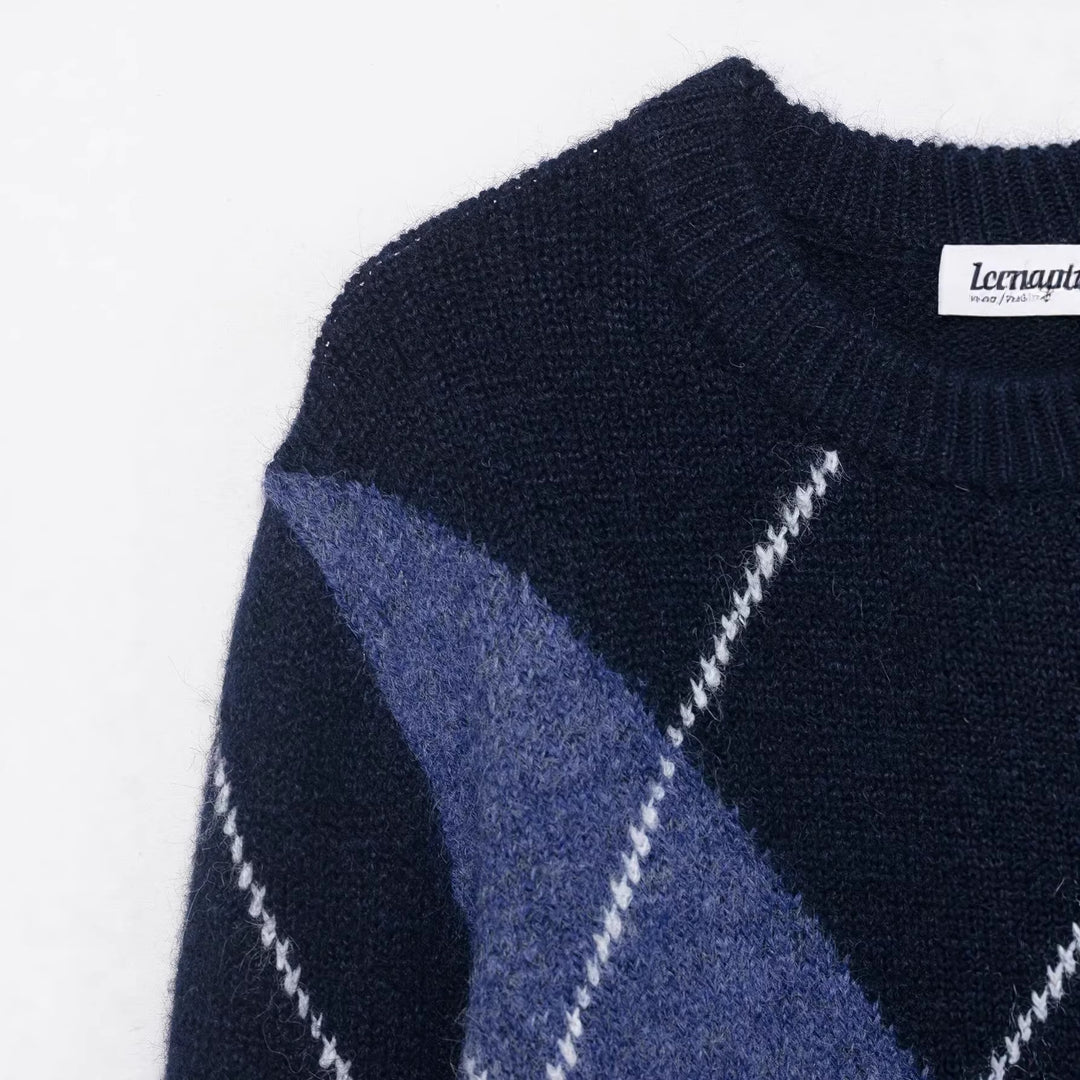 Damen Oversized Rautenstrickpullover mit Mohaireffekt Nord Taschen