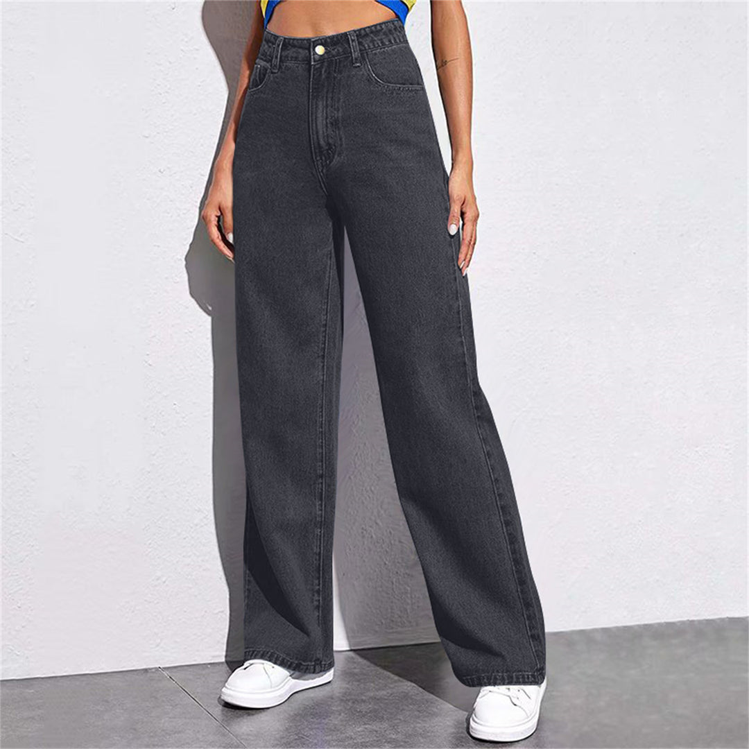 Damen hochgeschnittene weite Denim-Hose mit extra weitem Bein und taillierendem Bund Nord Taschen