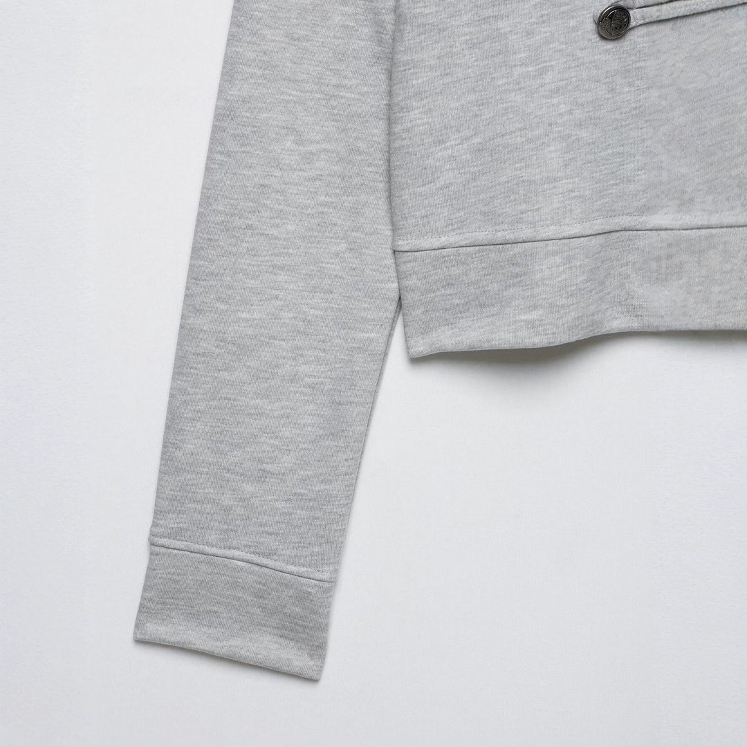 Damen Cropped-Sweatjacke mit Stehkragen und dekorativer Zierknopfleiste Nord Taschen
