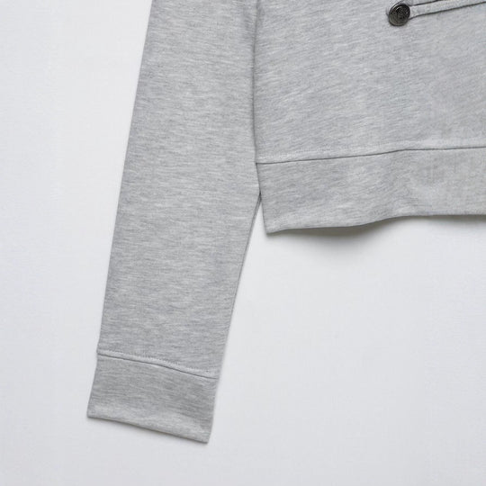 Damen Cropped-Sweatjacke mit Stehkragen und dekorativer Zierknopfleiste Nord Taschen