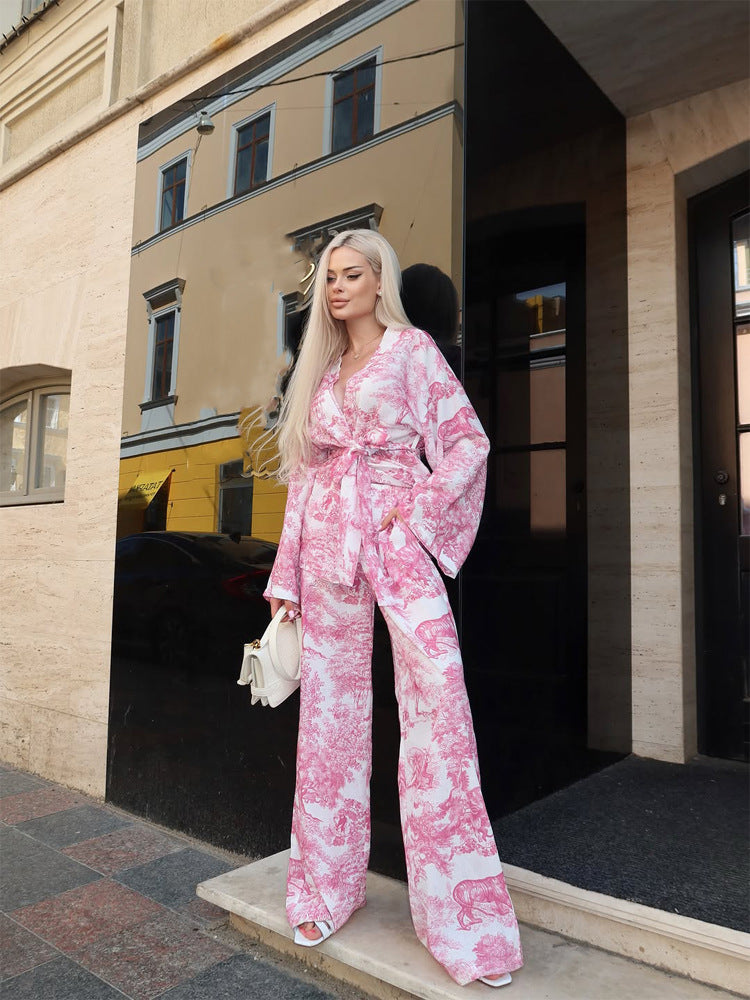 Damen Zweiteiliges Wickel-Set im Kimono-Stil mit weitem Bein Nord Taschen