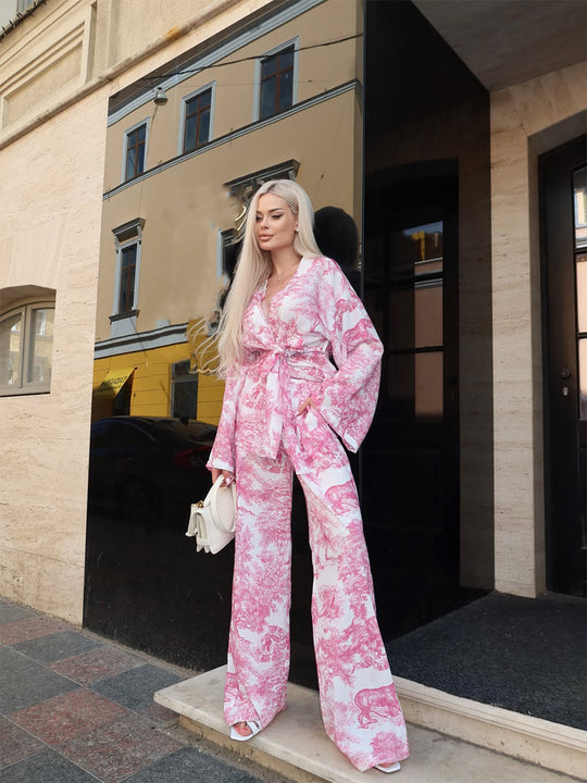 Damen Zweiteiliges Wickel-Set im Kimono-Stil mit weitem Bein Nord Taschen