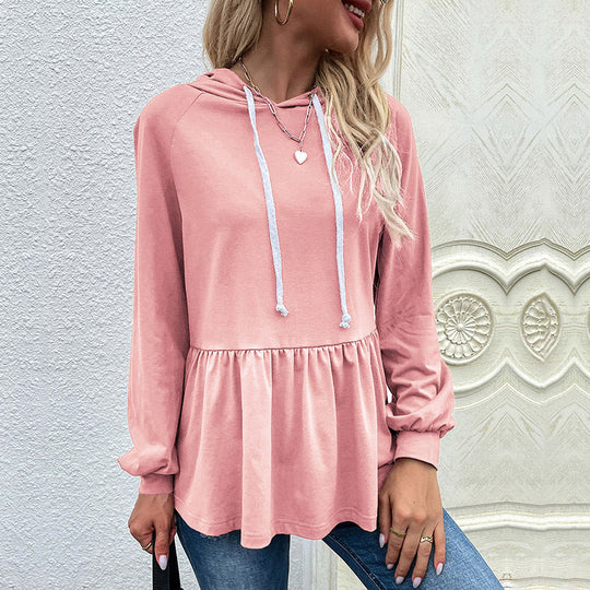 Damen Kapuzenpullover mit schicker Rüsche Nord Taschen