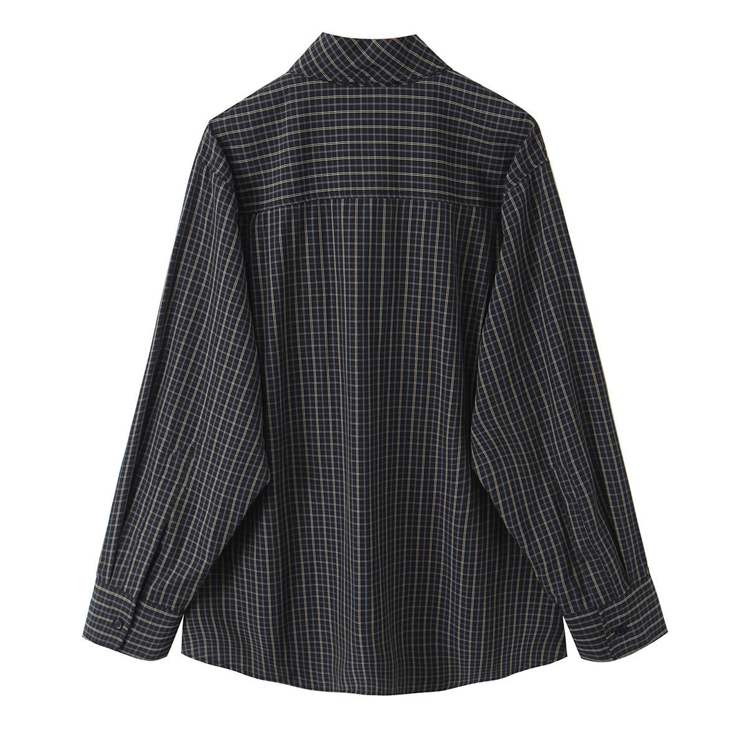 Damen Kariertes Blusenshirt mit Schluppe und weiter Passform Nord Taschen